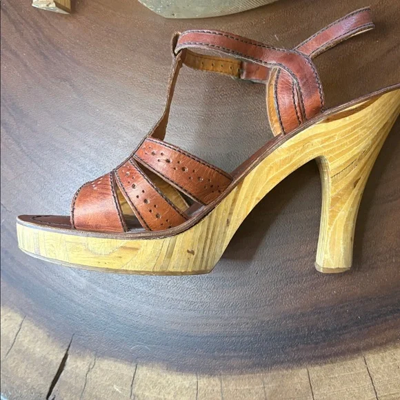 Vintage 70’s Woodworks by Thom McAn Leather Sandals Brazil Boho Disco Sz 8.5 - Picture 6 of 11
